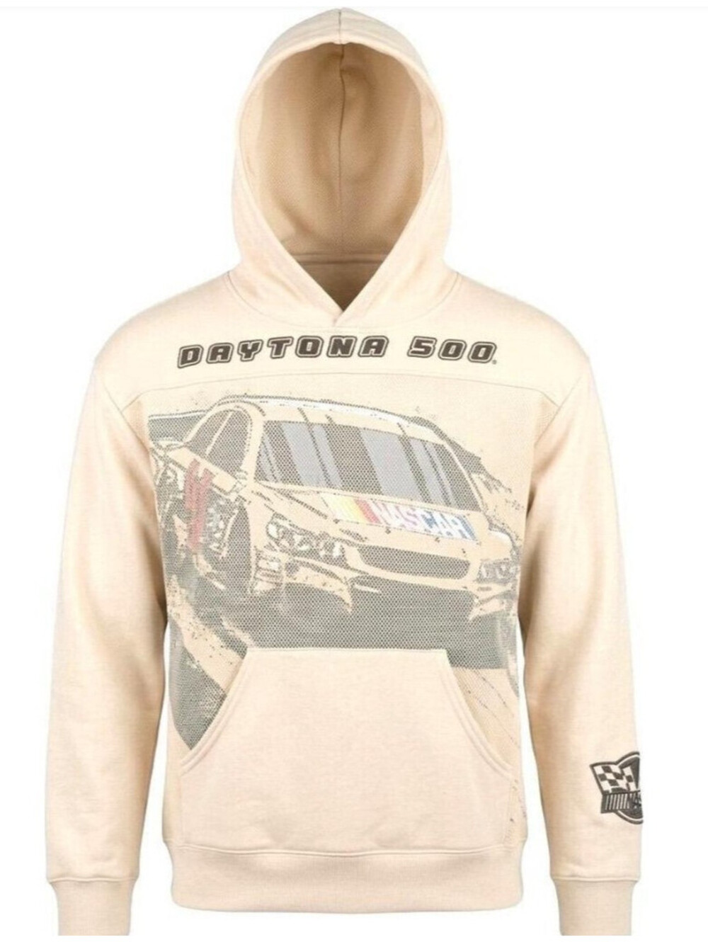 NASCAR Daytona 500 Hoodie Men Large Birch Cream Mesh Graphic Sweatshirt XS
